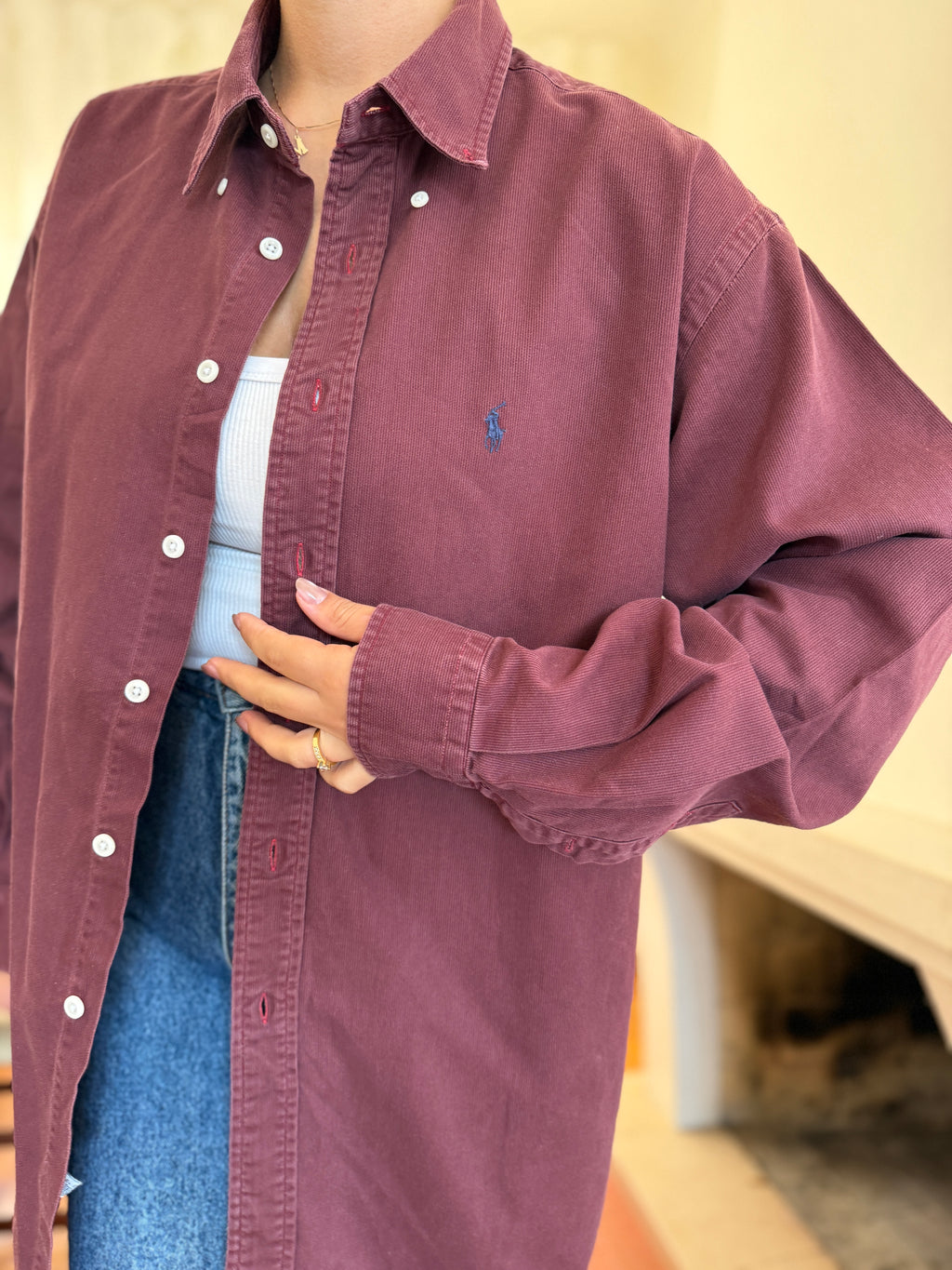 Camisa Ralph Lauren Bombazina Bordô | Oversized Vintage Preppy