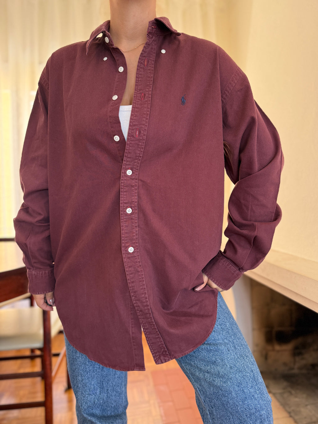 Camisa Ralph Lauren Bombazina Bordô | Oversized Vintage Preppy