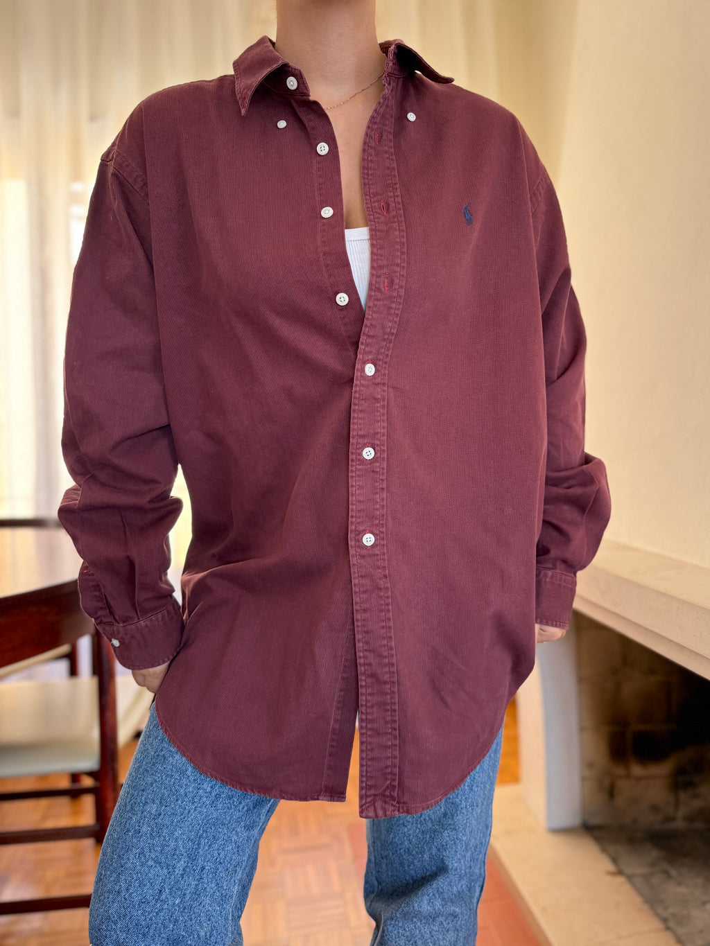 Camisa Ralph Lauren Bombazina Bordô | Oversized Vintage Preppy