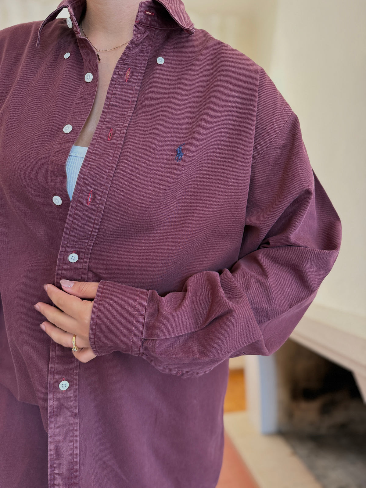 Camisa Ralph Lauren Bombazina Bordô | Oversized Vintage Preppy