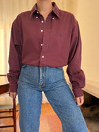 Camisa Ralph Lauren Bombazina Bordô | Oversized Vintage Preppy