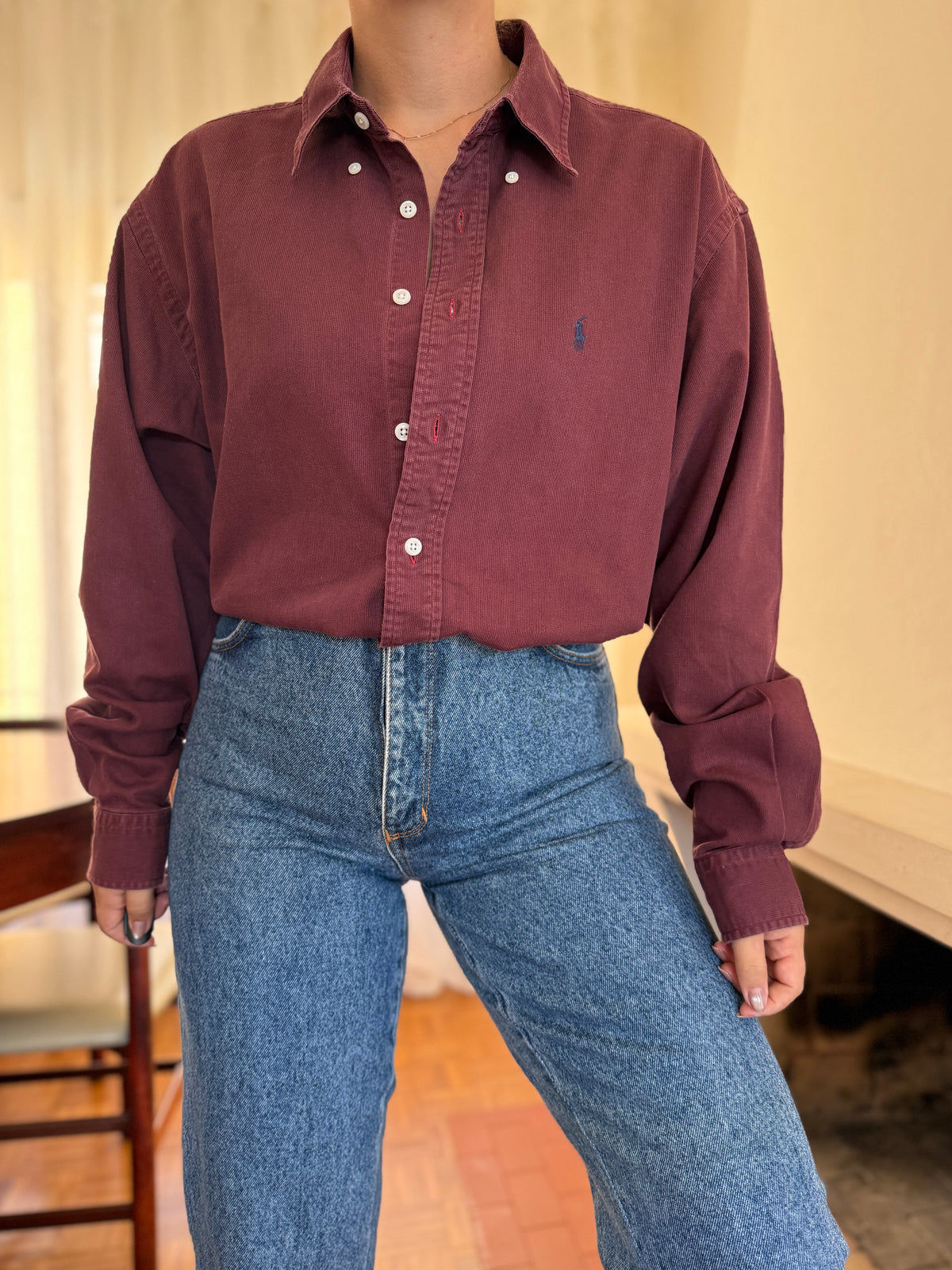 Camisa Ralph Lauren Bombazina Bordô | Oversized Vintage Preppy