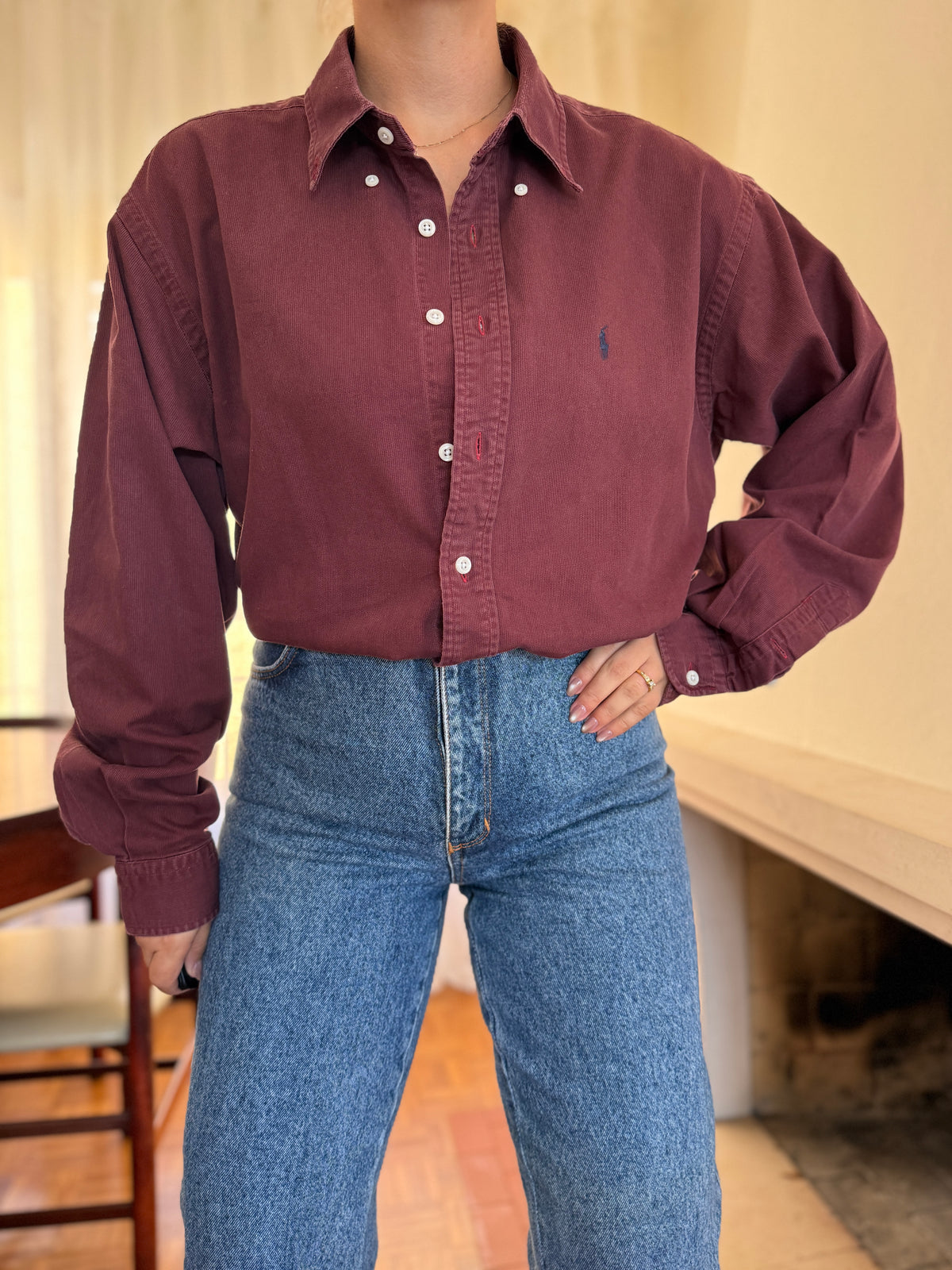 Camisa Ralph Lauren Bombazina Bordô | Oversized Vintage Preppy