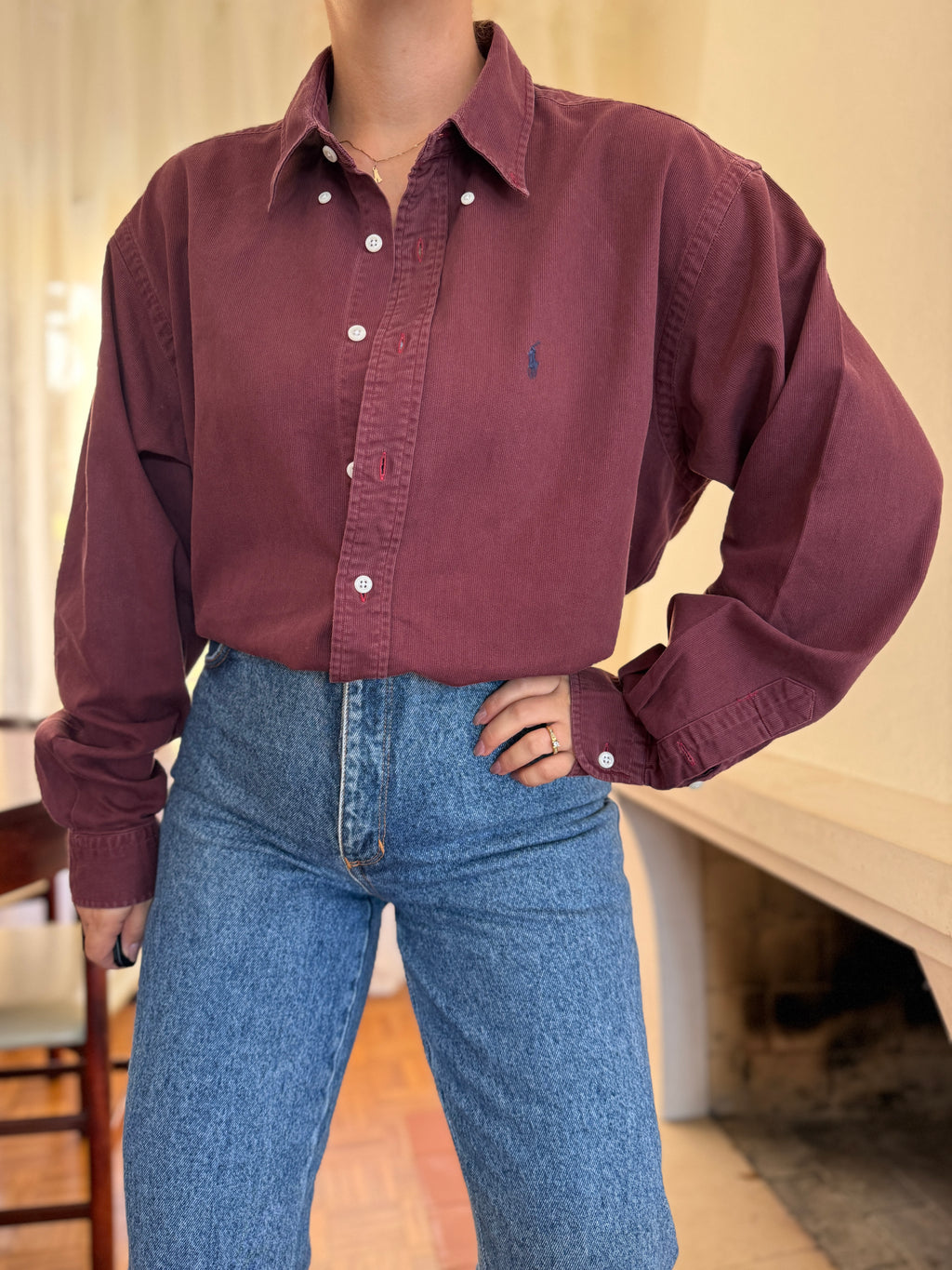 Camisa Ralph Lauren Bombazina Bordô | Oversized Vintage Preppy