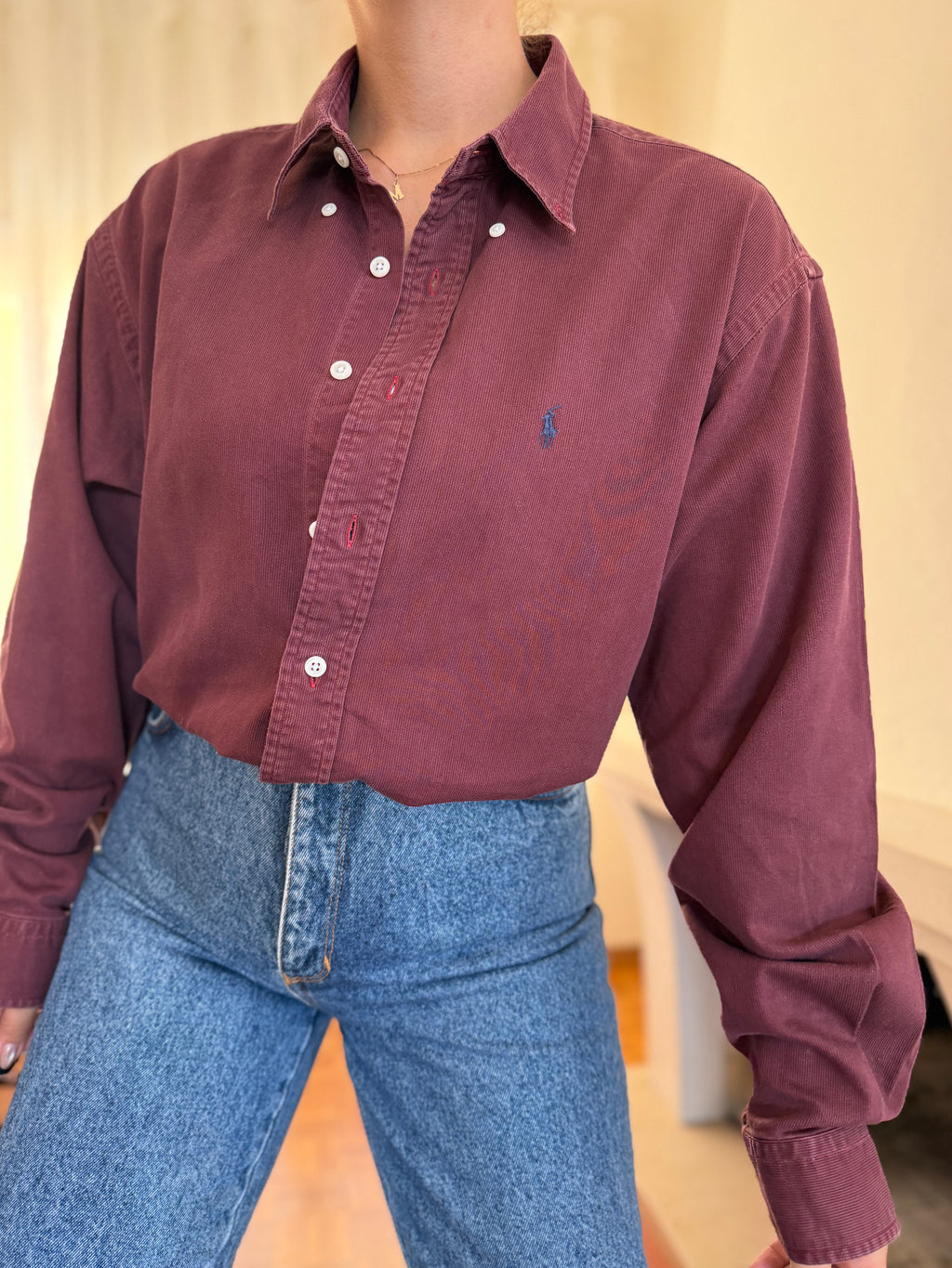 Camisa Ralph Lauren Bombazina Bordô | Oversized Vintage Preppy
