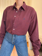 Camisa Ralph Lauren Bombazina Bordô | Oversized Vintage Preppy