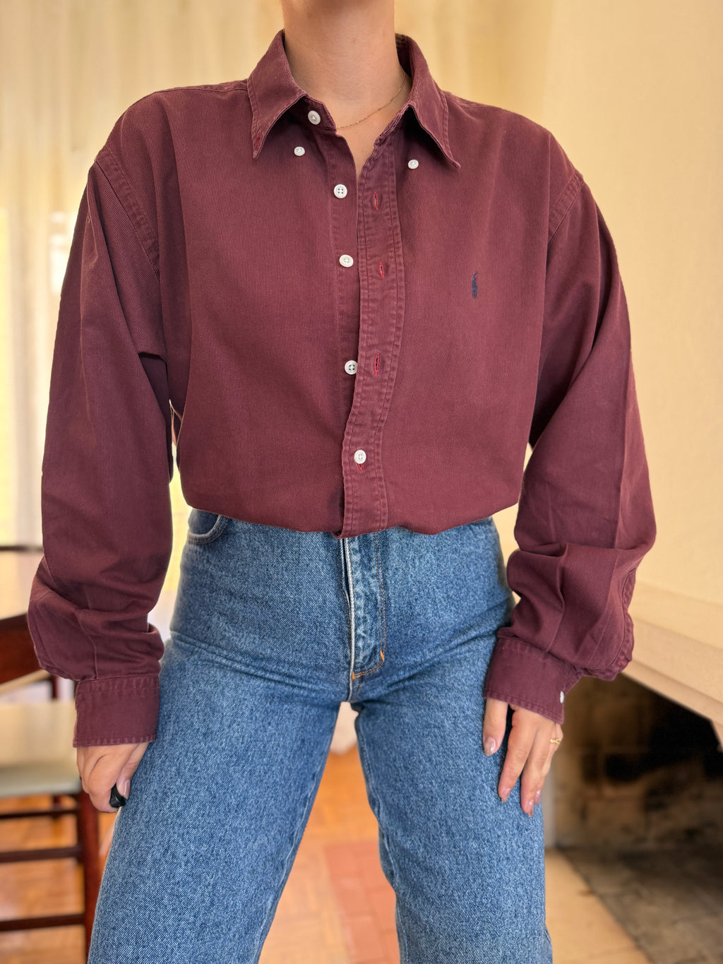 Camisa Ralph Lauren Bombazina Bordô | Oversized Vintage Preppy