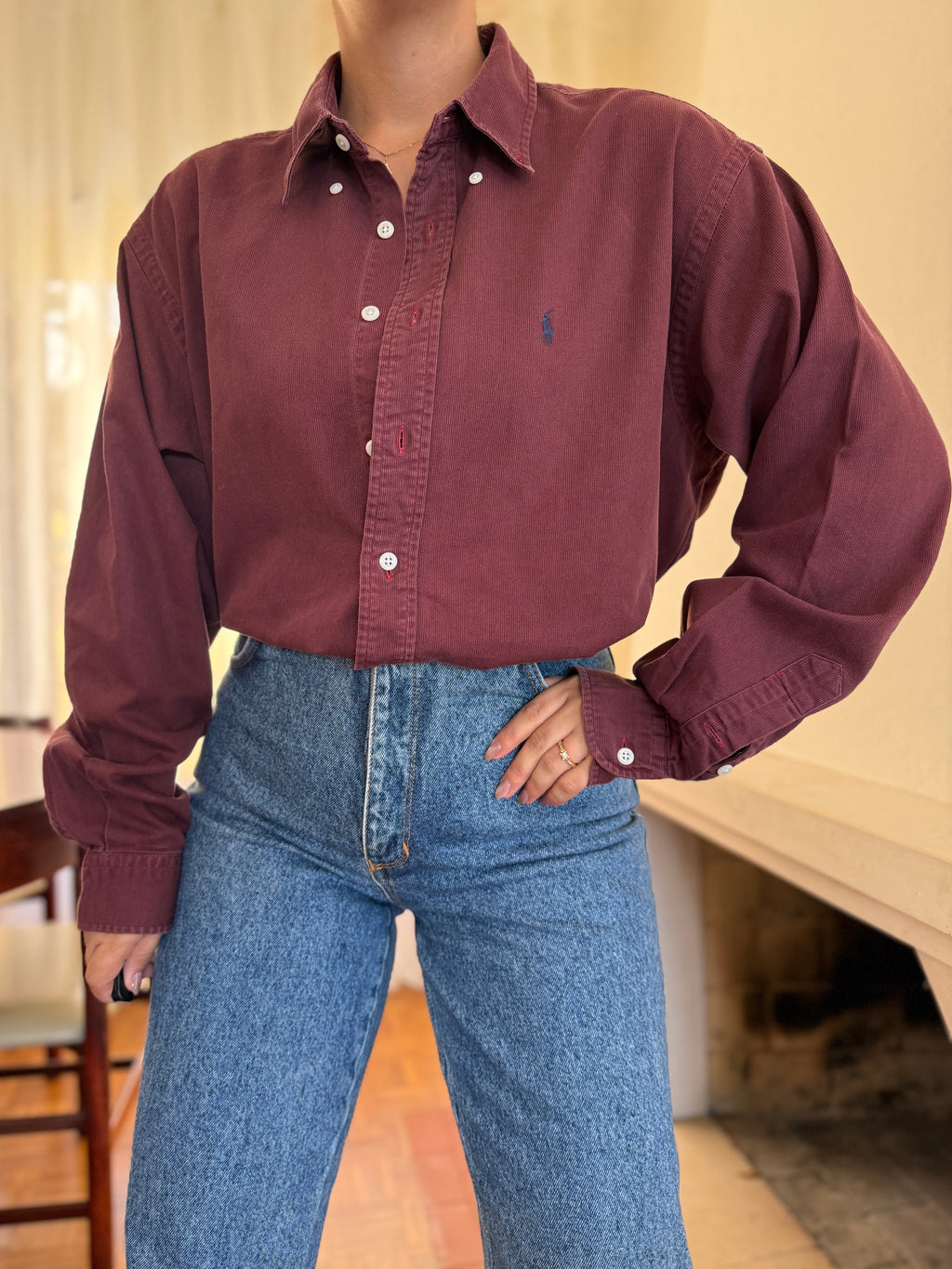 Camisa Ralph Lauren Bombazina Bordô | Oversized Vintage Preppy
