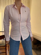 Camisa Ralph Lauren Riscas Rosa e Branco | Oxford Slim Fit Vintage