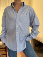 Camisa Polo Ralph Lauren Riscas Azul e Rosa | Oversized Vintage Preppy