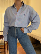 Camisa Polo Ralph Lauren Riscas Azul e Rosa | Oversized Vintage Preppy