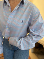 Camisa Polo Ralph Lauren Riscas Azul e Rosa | Oversized Vintage Preppy