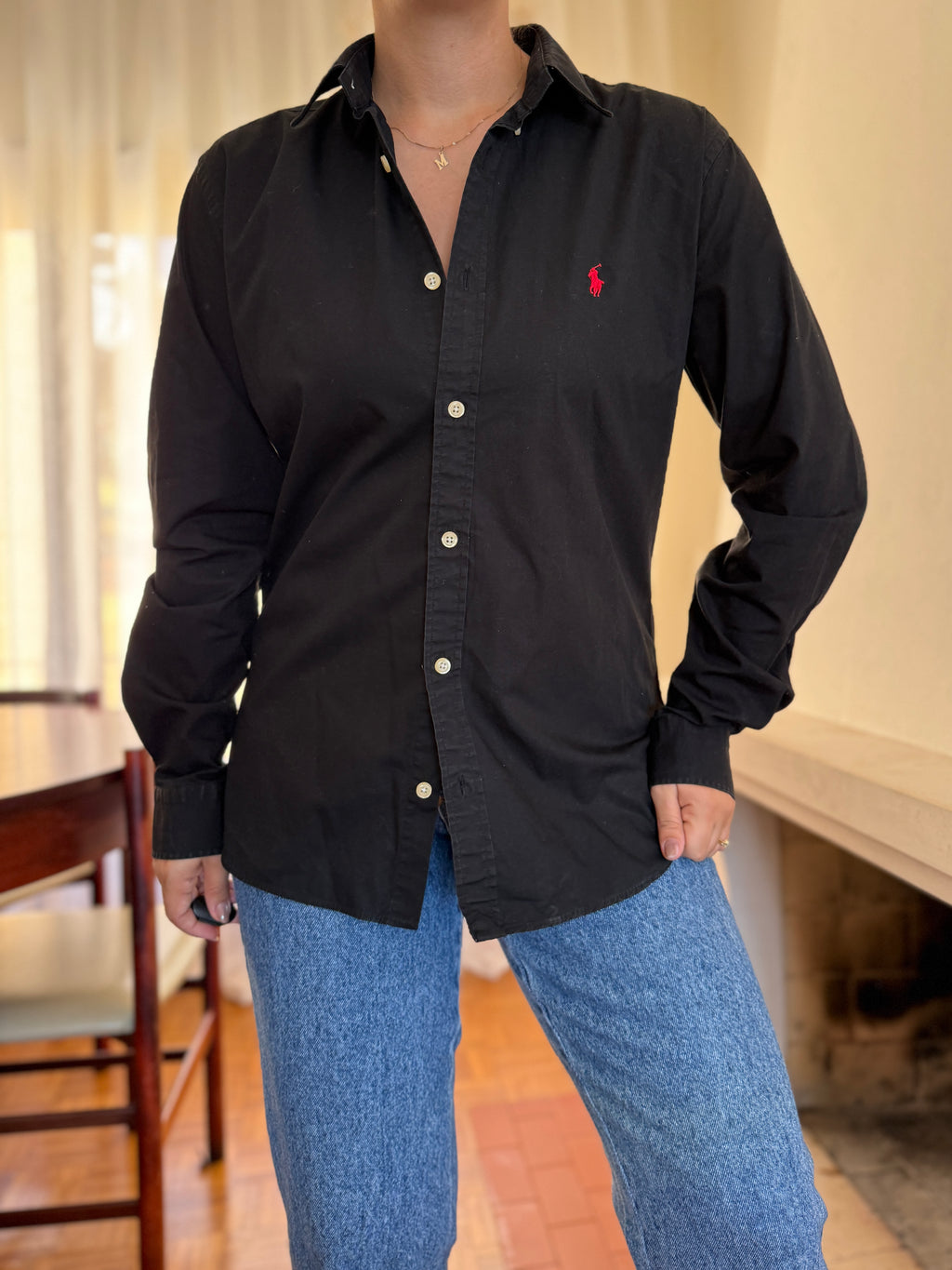 Camisa Polo Ralph Lauren Preta com Logo Vermelho | Button Down Vintage Classic