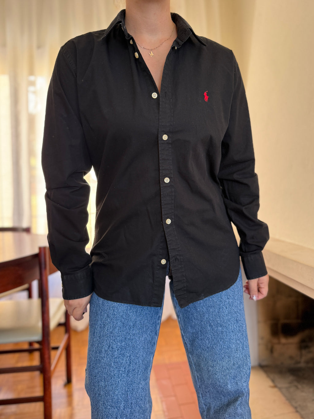 Camisa Polo Ralph Lauren Preta com Logo Vermelho | Button Down Vintage Classic