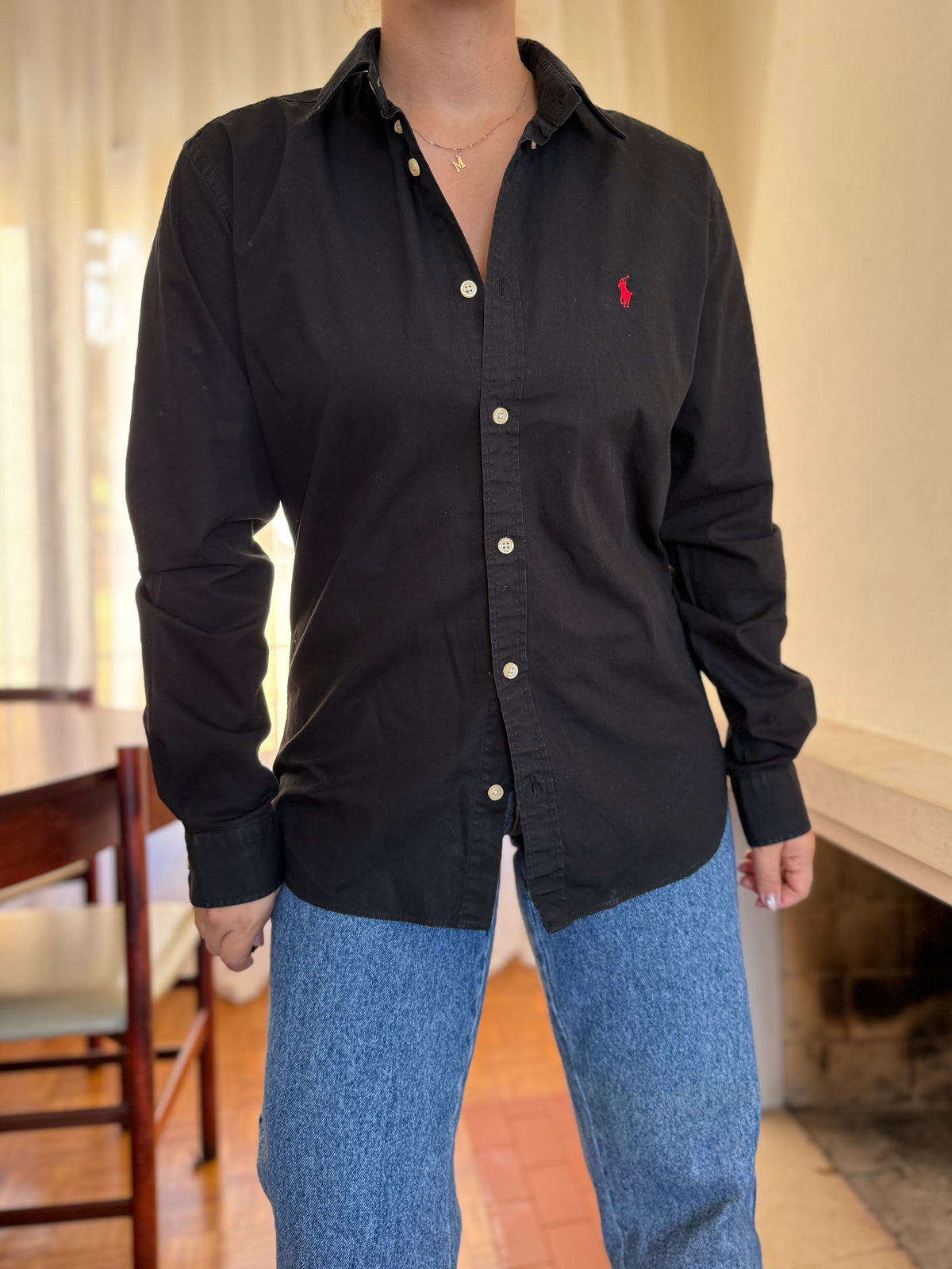 Camisa Polo Ralph Lauren Preta com Logo Vermelho | Button Down Vintage Classic