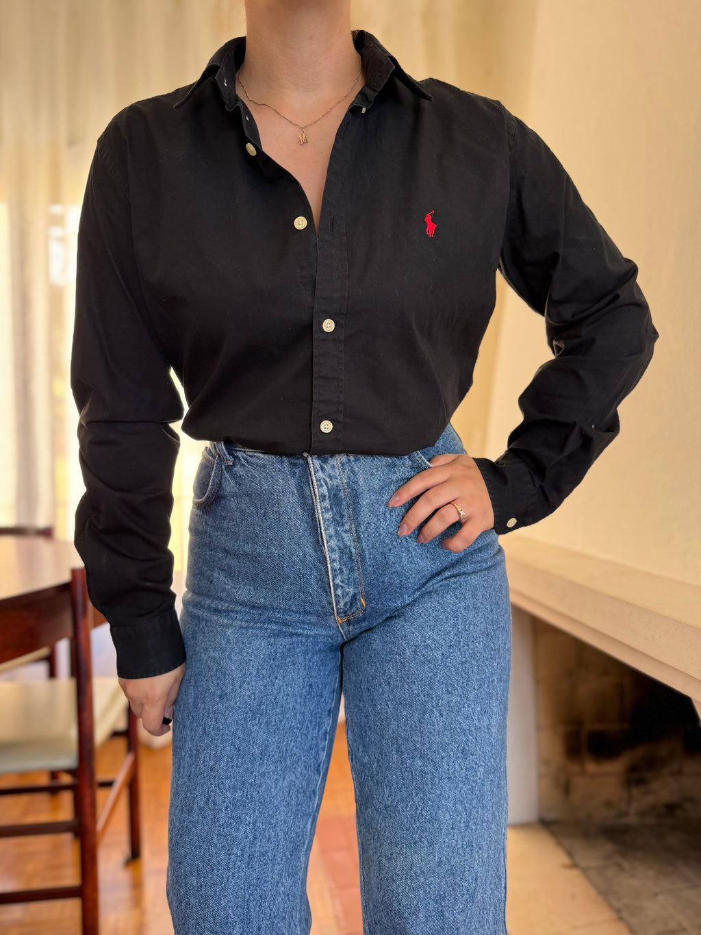 Camisa Polo Ralph Lauren Preta com Logo Vermelho | Button Down Vintage Classic