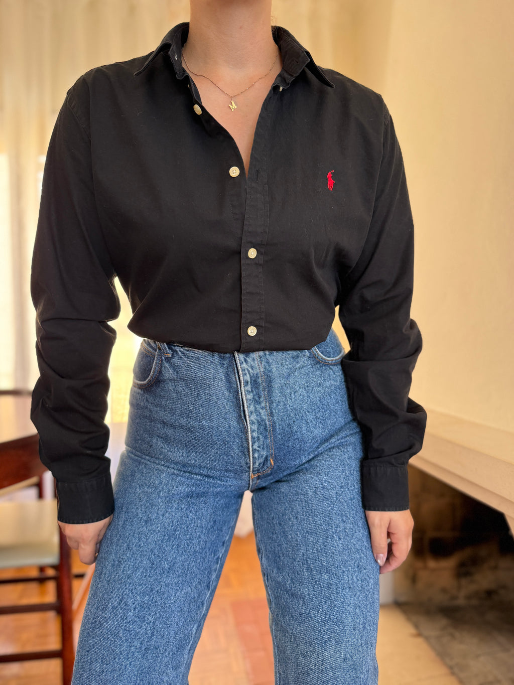 Camisa Polo Ralph Lauren Preta com Logo Vermelho | Button Down Vintage Classic