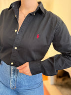 Camisa Polo Ralph Lauren Preta com Logo Vermelho | Button Down Vintage Classic