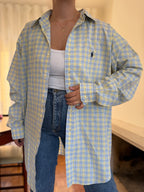 Camisa Polo Ralph Lauren Xadrez Amarelo e Azul | Oversized Vintage Preppy