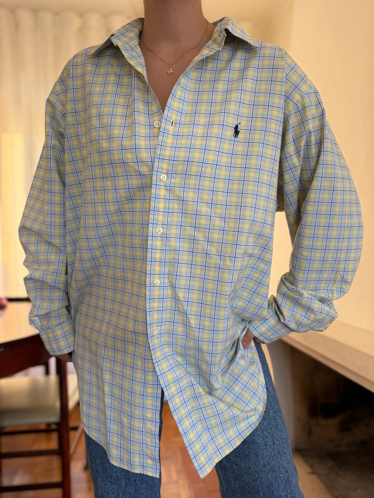 Camisa Polo Ralph Lauren Xadrez Amarelo e Azul | Oversized Vintage Preppy