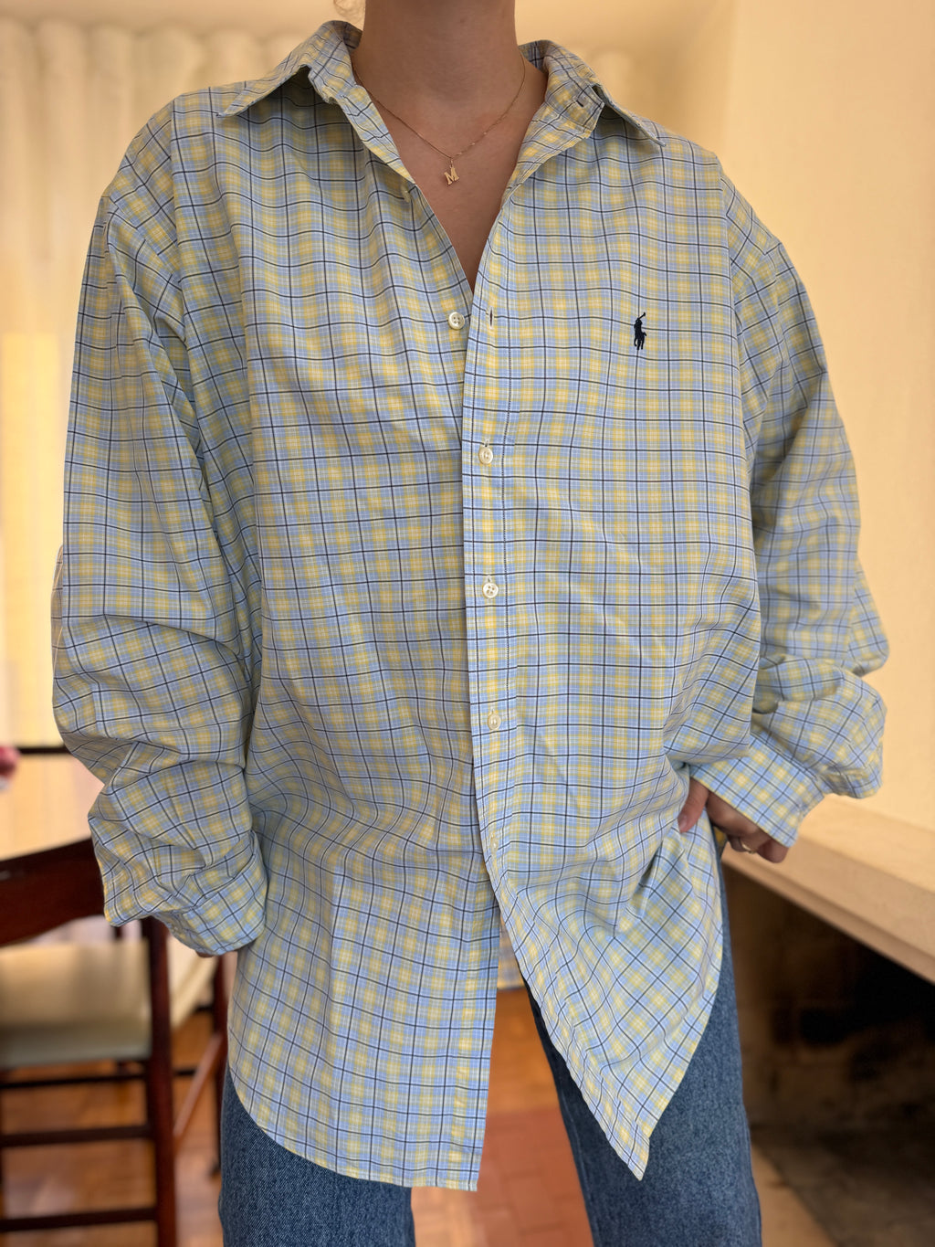 Camisa Polo Ralph Lauren Xadrez Amarelo e Azul | Oversized Vintage Preppy
