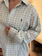 Camisa Polo Ralph Lauren Xadrez Amarelo e Azul | Oversized Vintage Preppy