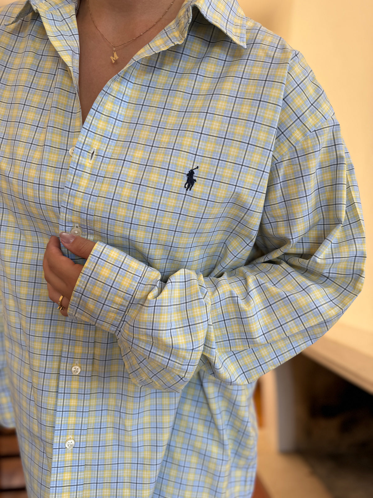 Camisa Polo Ralph Lauren Xadrez Amarelo e Azul | Oversized Vintage Preppy
