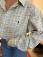 Camisa Polo Ralph Lauren Xadrez Amarelo e Azul | Oversized Vintage Preppy