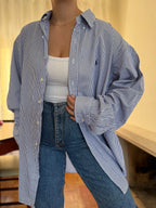 Camisa Ralph Lauren Riscas Azul Royal e Branco | Oversized Boyfriend Vintage