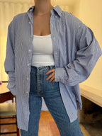 Camisa Ralph Lauren Riscas Azul Royal e Branco | Oversized Boyfriend Vintage