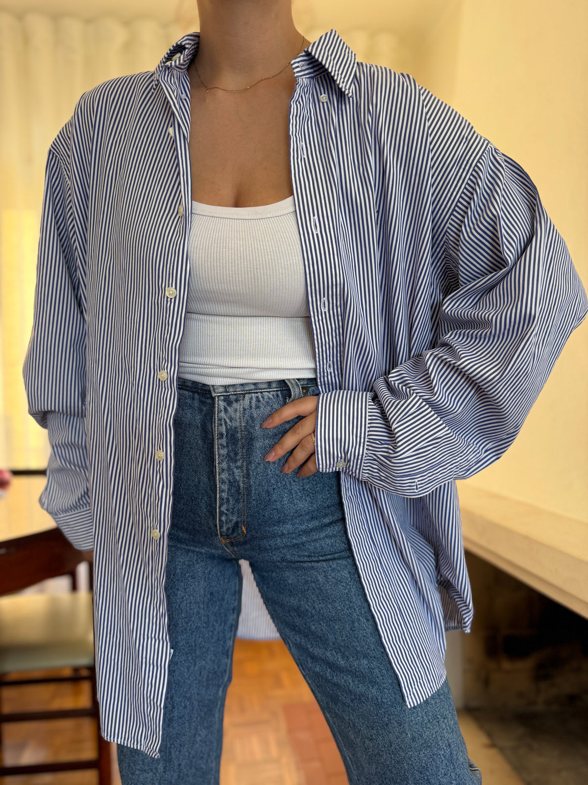 Camisa Ralph Lauren Riscas Azul Royal e Branco | Oversized Boyfriend Vintage