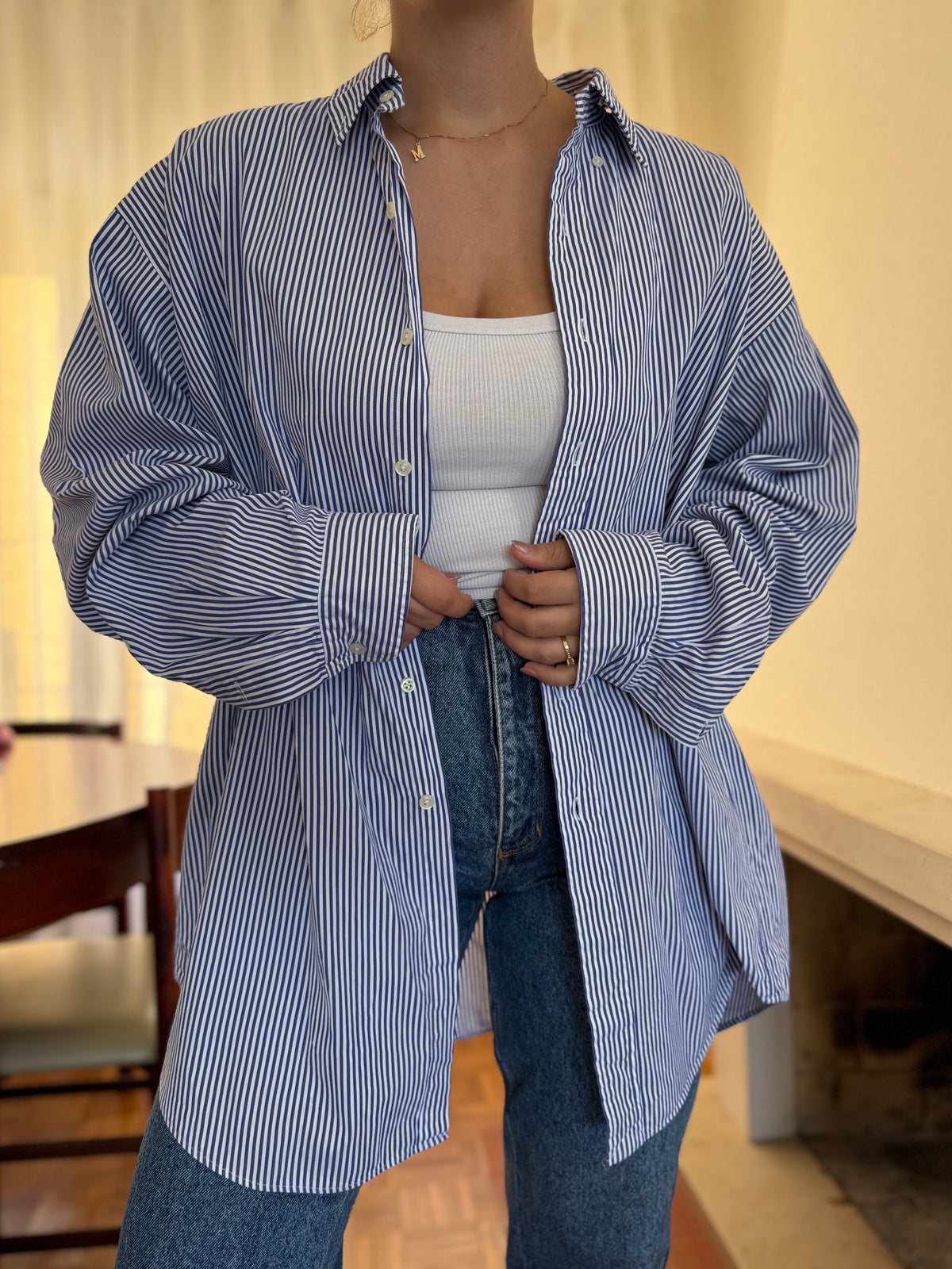 Camisa Ralph Lauren Riscas Azul Royal e Branco | Oversized Boyfriend Vintage