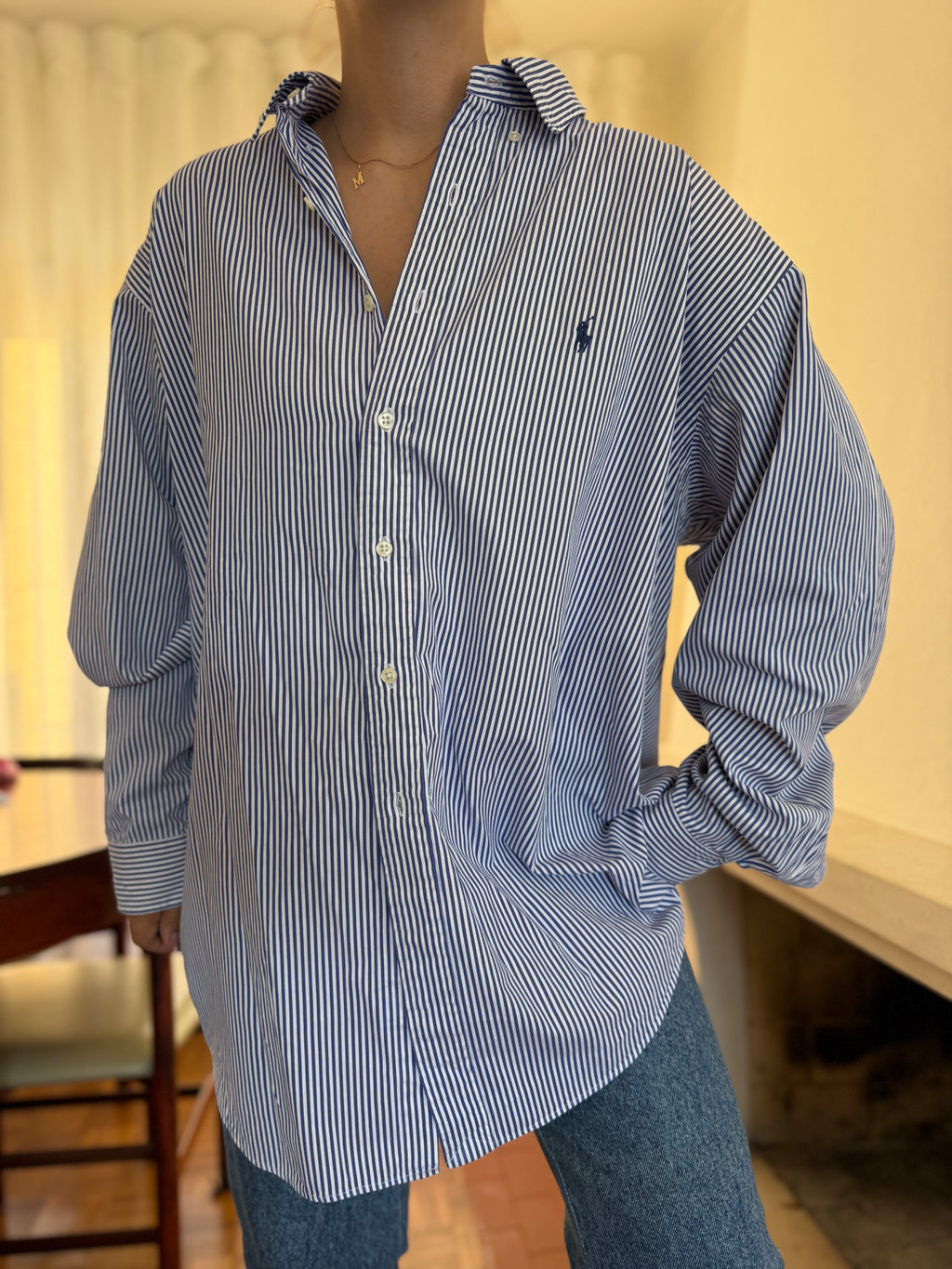 Camisa Ralph Lauren Riscas Azul Royal e Branco | Oversized Boyfriend Vintage