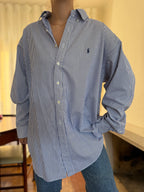Camisa Ralph Lauren Riscas Azul Royal e Branco | Oversized Boyfriend Vintage