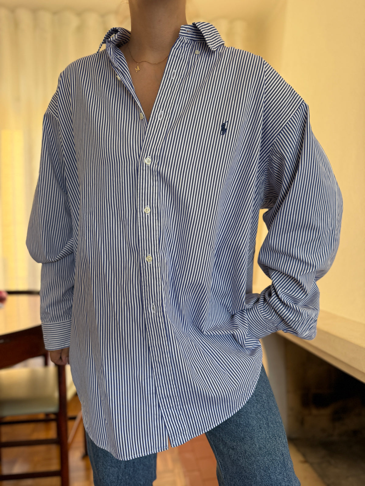 Camisa Ralph Lauren Riscas Azul Royal e Branco | Oversized Boyfriend Vintage