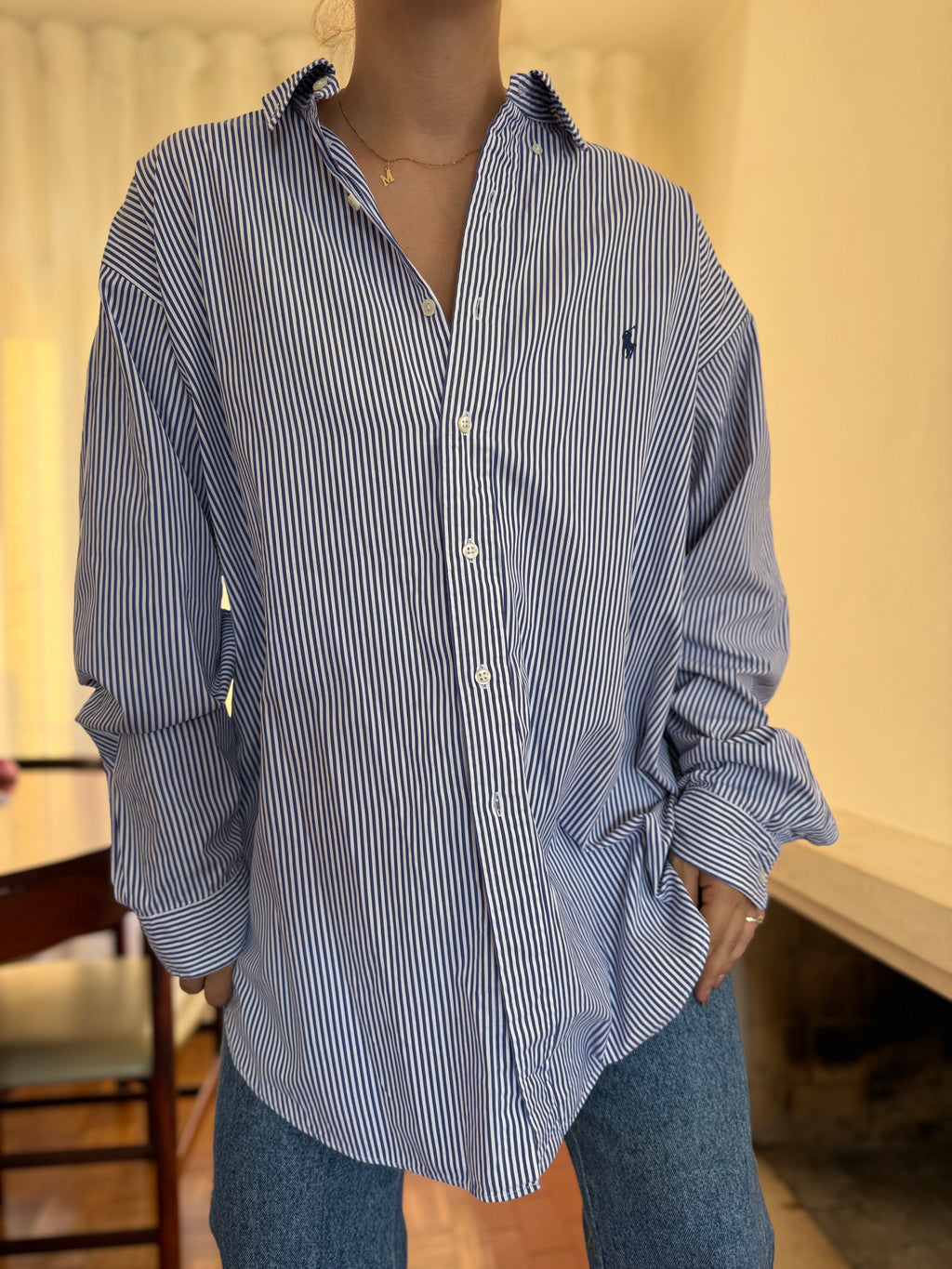 Camisa Ralph Lauren Riscas Azul Royal e Branco | Oversized Boyfriend Vintage