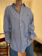 Camisa Ralph Lauren Riscas Azul Royal e Branco | Oversized Boyfriend Vintage