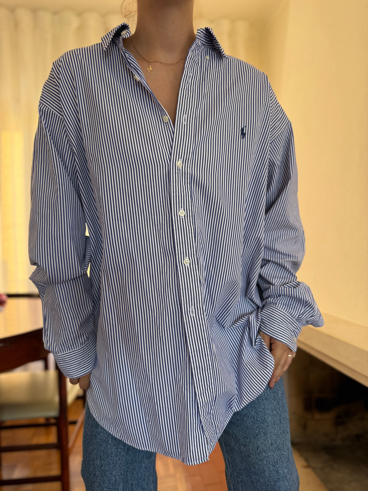 Camisa Ralph Lauren Riscas Azul Royal e Branco | Oversized Boyfriend Vintage