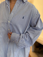 Camisa Ralph Lauren Riscas Azul Royal e Branco | Oversized Boyfriend Vintage