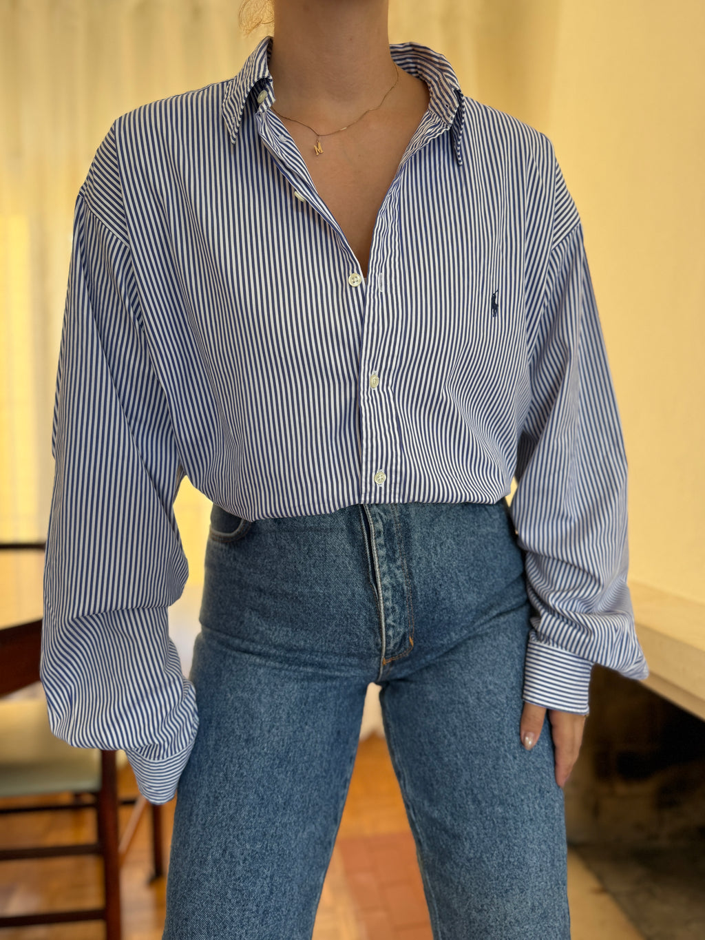 Camisa Ralph Lauren Riscas Azul Royal e Branco | Oversized Boyfriend Vintage