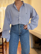Camisa Ralph Lauren Riscas Azul Royal e Branco | Oversized Boyfriend Vintage