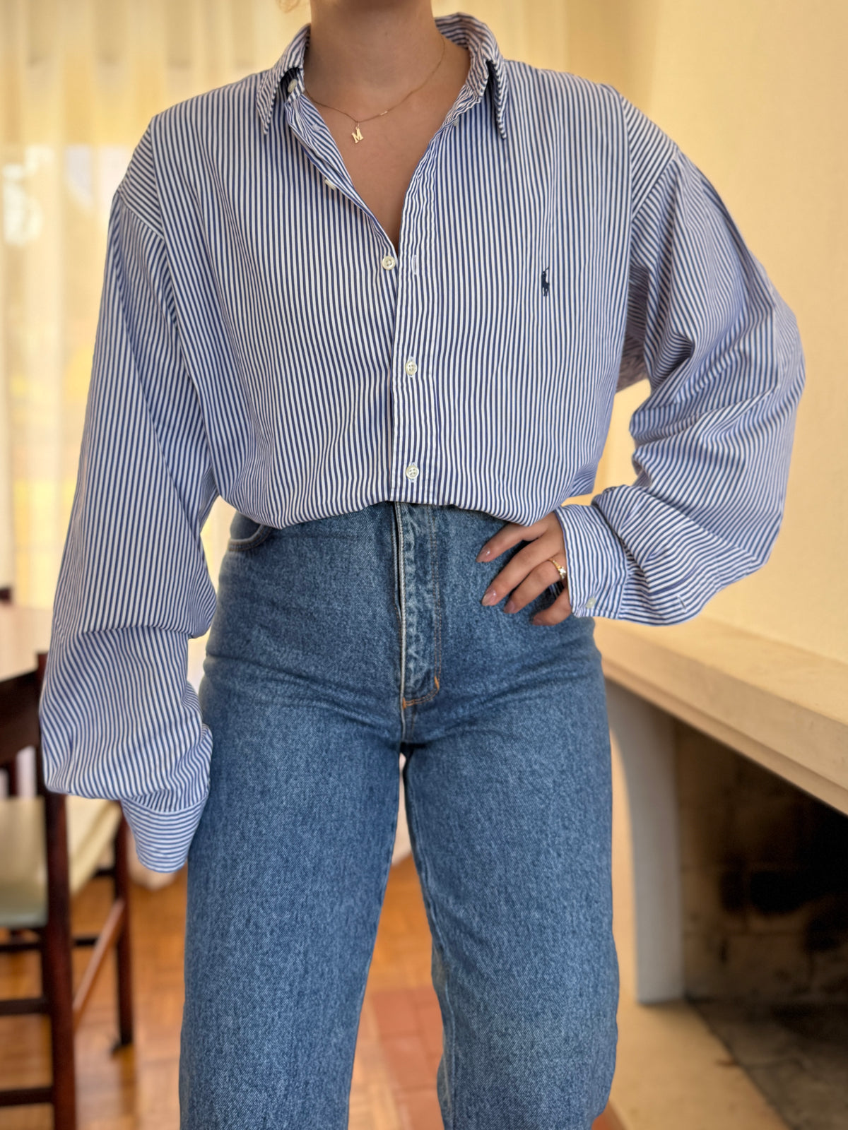 Camisa Ralph Lauren Riscas Azul Royal e Branco | Oversized Boyfriend Vintage