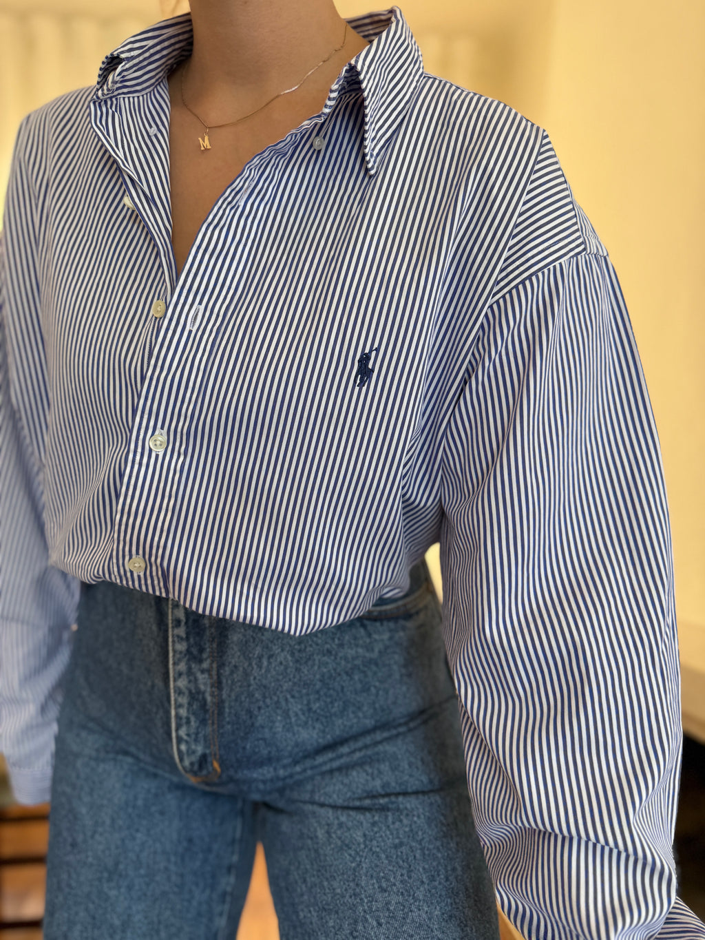 Camisa Ralph Lauren Riscas Azul Royal e Branco | Oversized Boyfriend Vintage