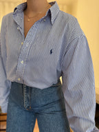 Camisa Ralph Lauren Riscas Azul Royal e Branco | Oversized Boyfriend Vintage