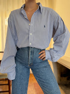 Camisa Ralph Lauren Riscas Azul Royal e Branco | Oversized Boyfriend Vintage