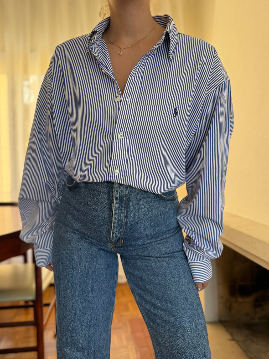 Camisa Ralph Lauren Riscas Azul Royal e Branco | Oversized Boyfriend Vintage