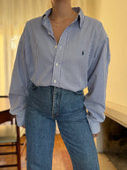 Camisa Ralph Lauren Riscas Azul Royal e Branco | Oversized Boyfriend Vintage