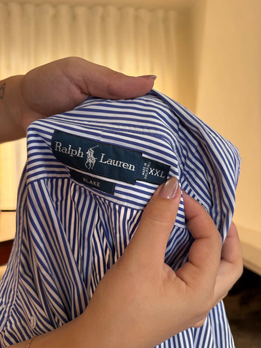 Camisa Ralph Lauren Riscas Azul Royal e Branco | Oversized Boyfriend Vintage