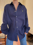 Camisa Ralph Lauren Azul Marinho Logo Amarelo | Oversized Vintage Preppy