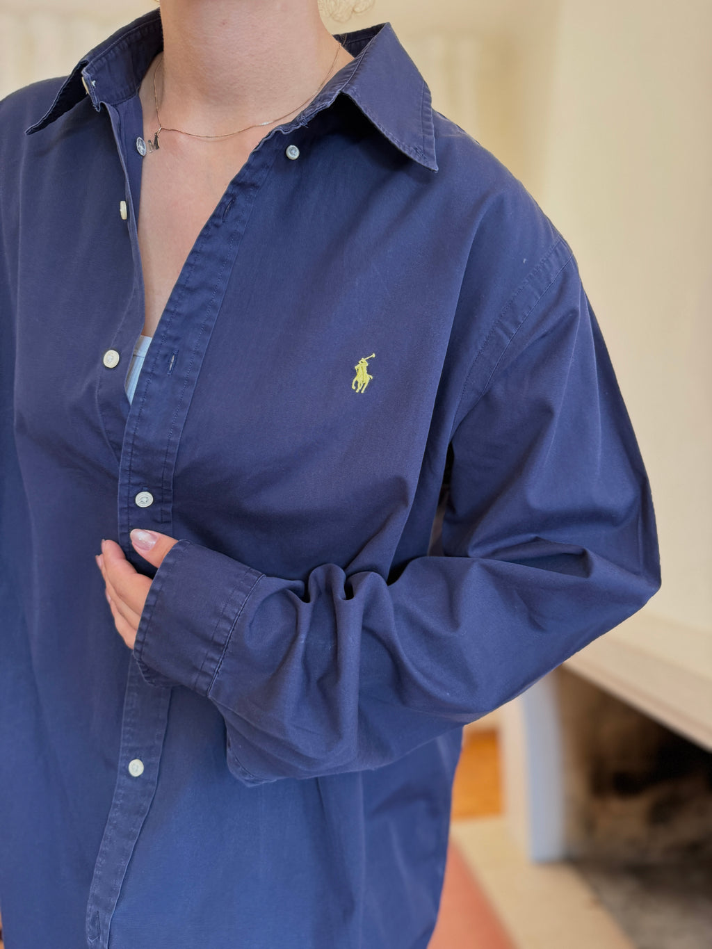 Camisa Ralph Lauren Azul Marinho Logo Amarelo | Oversized Vintage Preppy